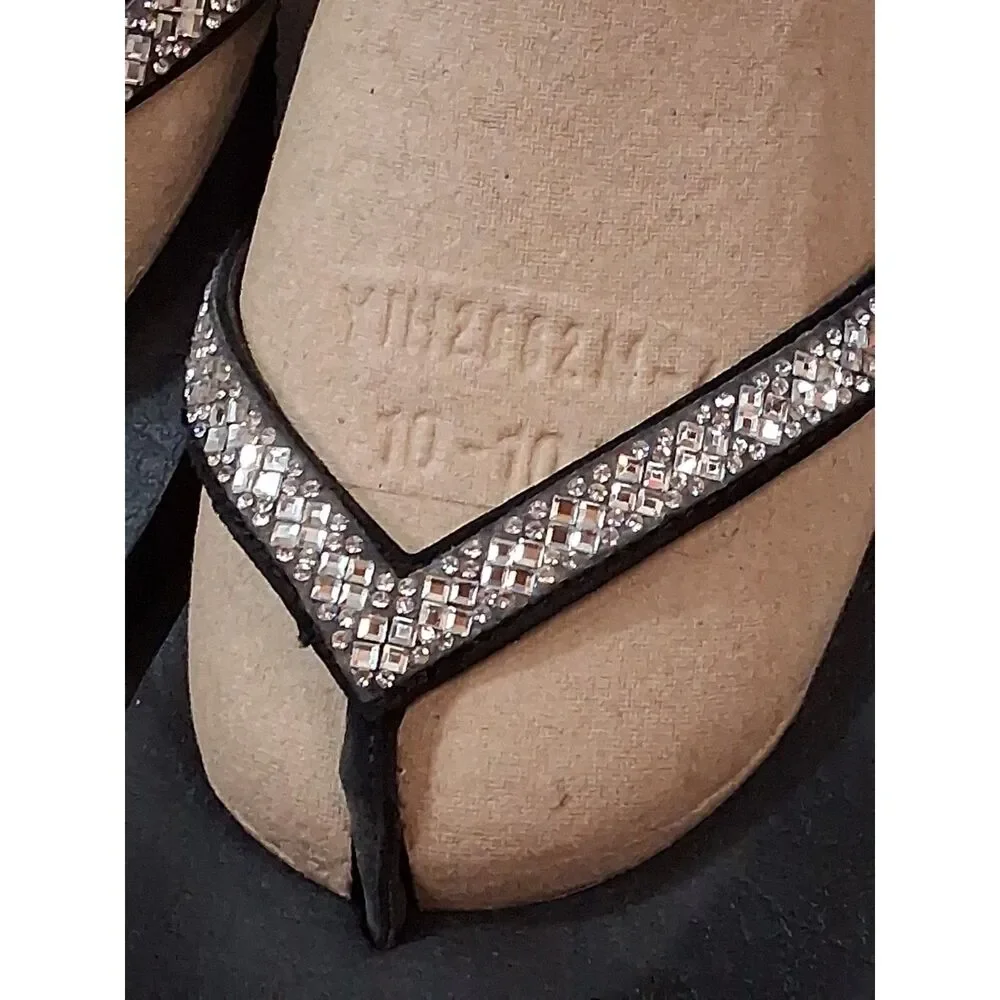 Skechers Womens Meditation Rhinestone Yoga Foam Flip Flop Sandals Black Size 6